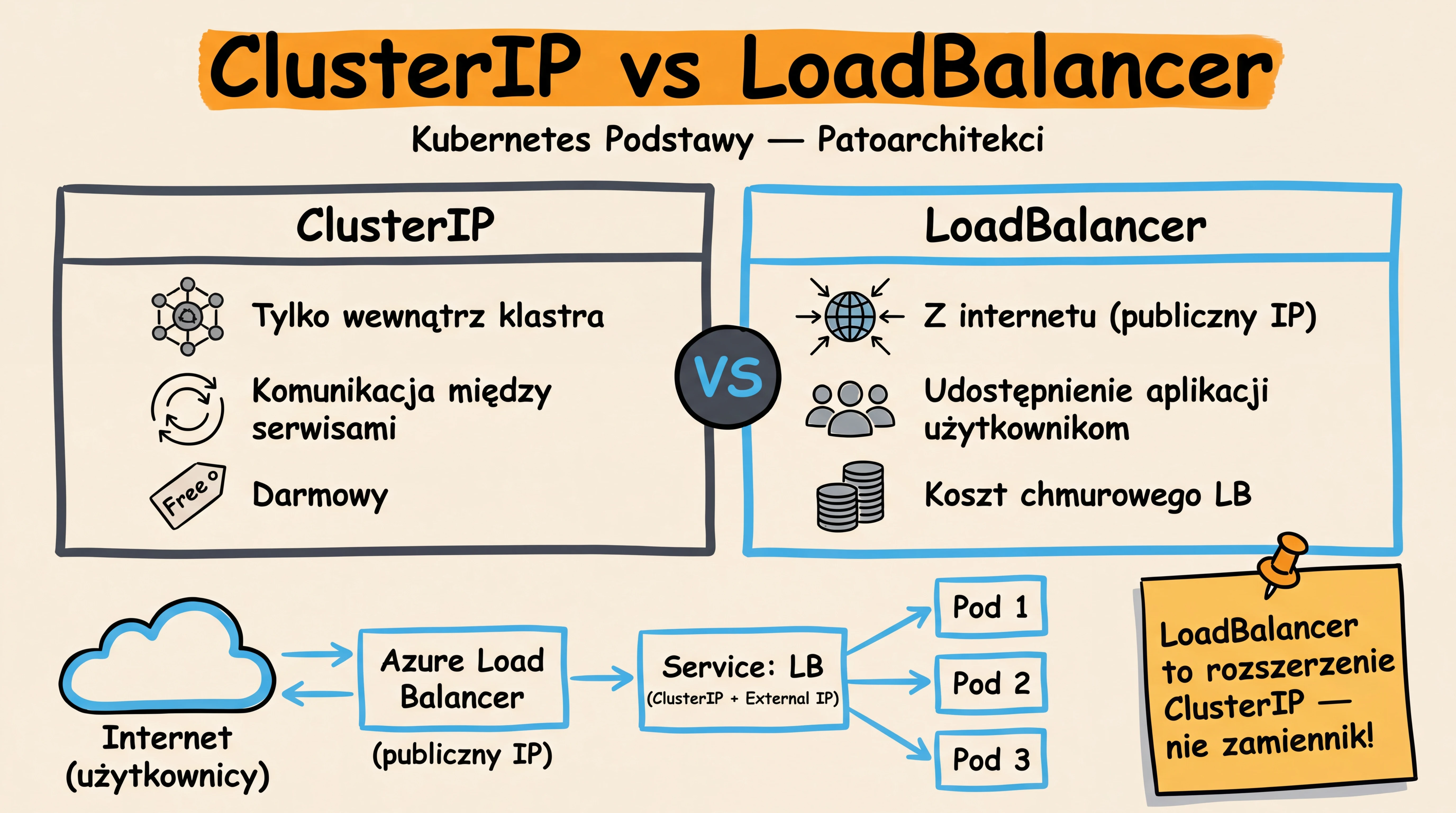 Teoria — ClusterIP vs LoadBalancer i przepływ ruchu